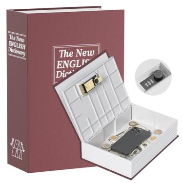 Imagem de Caixa de economia de dinheiro para adultos, cofrinho de livro com trava de combinação de segurança, cofre secreto de dicionário, lata de 24 x 15 x 6 cm caixa com cadeado de metal (vermelho)