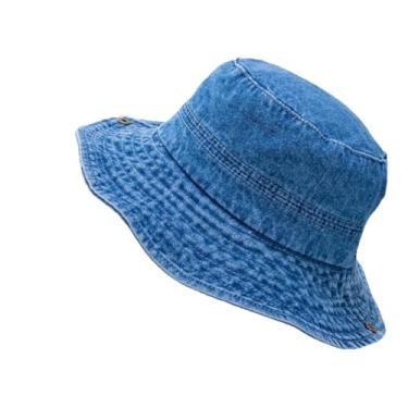 Imagem de Chapéu de pescador feminino de cowboy com botão flip chapéu panamá chapéu de bacia ajustável chapéu de sol para pesca ao ar livre médio azul tamanho único
