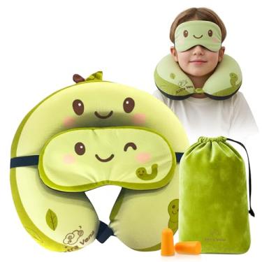 Imagem de ASTRA VENA Conjunto de máscara de dormir e travesseiro de viagem infantil - design de personagem fofo 2 em 1 para descanso infantil, cochilos e relaxamento. Conforto macio com capa de bolsa, perfeito