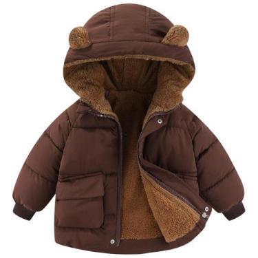 Imagem de Casaco de inverno AIWUHE, jaqueta infantil, com capuz, lã quente, café