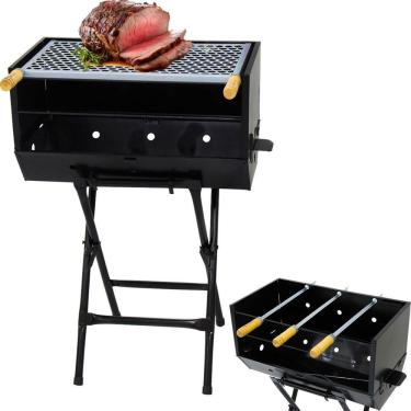 Imagem de Churrasqueira Com Suporte Grelha E 3 Espetos Preto
