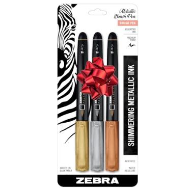 Imagem de Zebra Pen Caneta pincel metálico, ponta média, tinta pigmentada, cores sortidas, pacote com 21