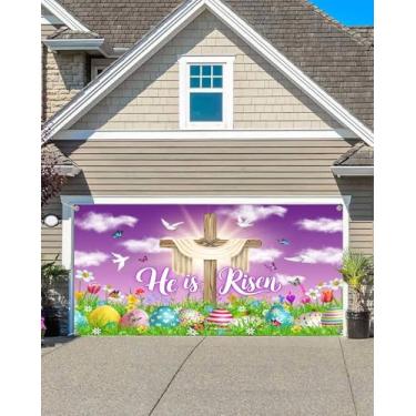 Imagem de Capa para porta de garagem de presépio de Páscoa, 4,6 x 1,8 m, decoração religiosa, baner, decoração de porta de férias, pano de fundo para primavera, Páscoa, mural, cristão, decoração de festa e