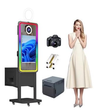 Imagem de Cabine fotográfica Magic Mirror, máquina fotográfica espelhada com tela sensível ao toque de 54,6 cm com caixa de impressora removível com luz de preenchimento RGB para aluguel de eventos de festa de