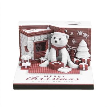 Imagem de Calendário 3D 2026, urso de Natal 3D Tear Away 2026, bloco de notas de arte de entalhe de papel destacável, arte de escultura de papel para gravação de notas adesivas, planejador semanal para