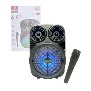 Imagem de Caixa de Som Bluetooth Portátil 100W com Microfone, Entrada USB, Rádio FM, Bateria 1500mAh, Preto, 23x16,3x33,5cm