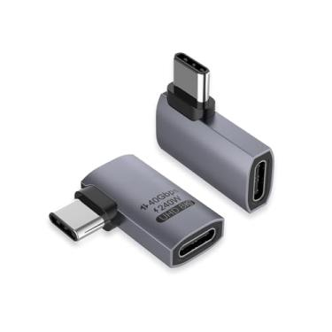 Imagem de Pacote com 2 adaptadores USB C de ângulo reto, adaptador USB C macho para fêmea 90 graus 40Gbps 240W compatível com Thunderbolt 4, USB 4, notebook, PC, tablet, telefone e mais, ângulo reto