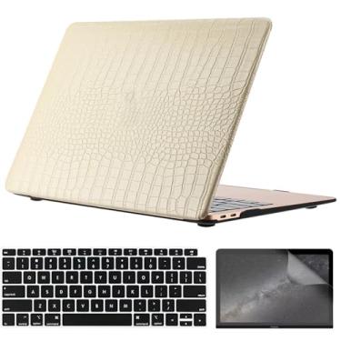 Imagem de iNOTOGG Compatível com MacBook Pro 14 polegadas versão 2024-2021 M4 M3 M2 M1 Pro Max Chip com Touch ID, capa rígida de couro PU com capa de teclado e protetor de tela para New Pro 14.2, creme