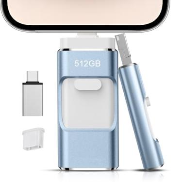 Imagem de Flash Drive de 512 GB [sem necessidade de aplicativo] destinado a celular, tablet, Android, telefone e computadores, bastão de fotos 4 em 1 para armazenamento de memória do telefone, faça backup fácil