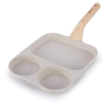 Imagem de CANLK Frigideira antiaderente CLANK 3 em 1 com frigideira antiaderente dividida, frigideira multifuncional para café da manhã/panqueca para fogões a gás e indução, textura de granito branco