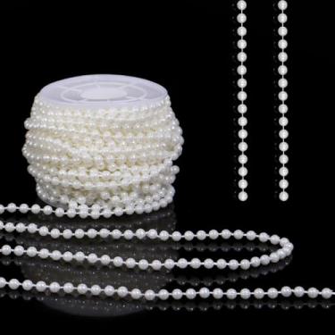 Imagem de Tiparts Pérolas de cordão de miçangas de 80 metros artesanato falso rolo de pérola para guirlanda de Natal, flores, decoração de joias de festa de casamento (4 mm marfim)