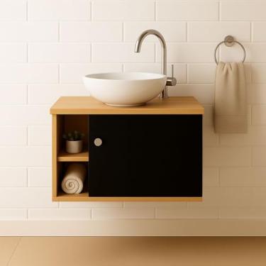 Imagem de Gabinete De Banheiro Armário Suspenso Com Cuba e Espelho Completo 60cm Ônix - Brovália