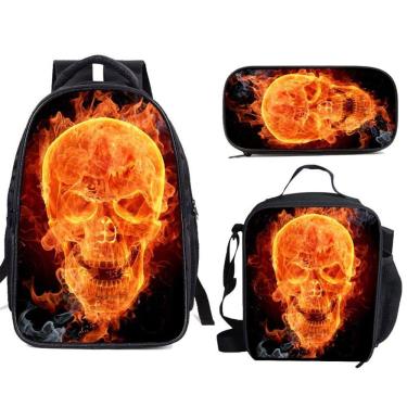 Imagem de Conjunto de mochilas, 3 peças, mochila escolar Skulls Anime para crianças