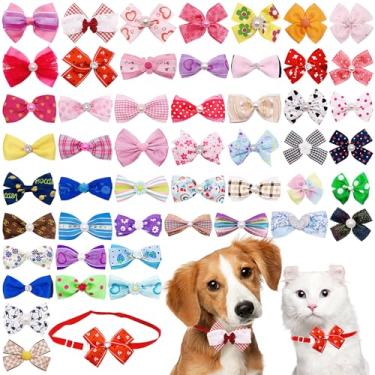 Imagem de Coleira de laço ajustável para cachorro fofo da PET SHOW para cães pequenos, gatos, gravatas, gravatas, acessórios de cuidados para animais de estimação sortidos aleatoriamente pacote com 50