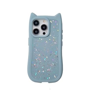 Imagem de Sunswim Capa protetora para celular compatível com iPhone 16 Pro Max, fofa, Kawaii, 3D, orelhas de gato, brilhante, brilhante, brilhante, de silicone macio, à prova de choque, para meninas e