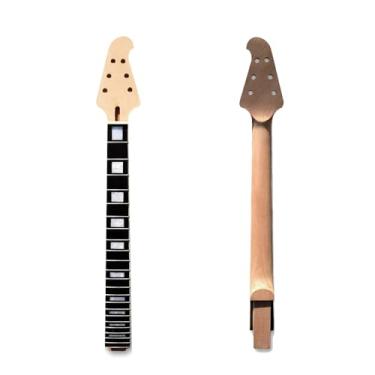 Imagem de YoungMonic Braço de guitarra elétrica mogno escala 22 trastes de 61 cm, escala de 22 trastes, escala de jacarandá com bloco embutido e encadernação, peça de guitarra de porca normal de salto embutido