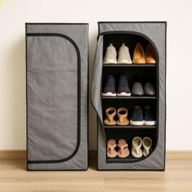 Imagem de Sapateira Organizadora Multiuso com 4 Prateleiras e Zíper Impermeável Armário Leve para Sapatos Roupas Brinquedos(Cinza)