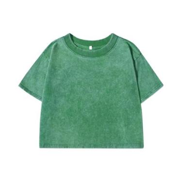 Imagem de Camiseta Cropped Feminina Solta Com Decote Redondo 100% Algodão Lavado