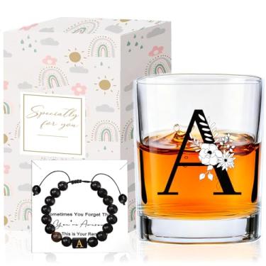 Imagem de Conjunto de copos de uísque monograma para presentes com pulseira, padrinhos exclusivos de Natal, aniversário, festa de casamento, para homens, ele, pai, marido, irmão, (A)