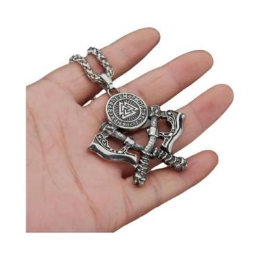 Imagem de Colar Pingente De Machado Duplo Viking Em Aço Inoxidável, Amuleto Nórd
