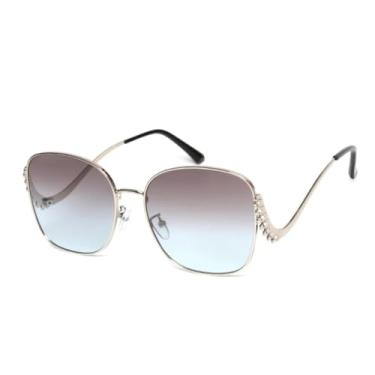 Imagem de HPIRME Óculos femininos retrô oversized com armação de metal dourada curvada e lentes de luxo com proteção UV400 (C3)