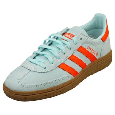 Imagem de adidas Tênis feminino Handball Spezial, azul-aqua/laranja impacto/chiclete, tamanho 34