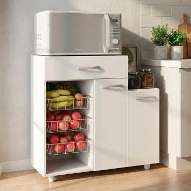 Imagem de Fruteira Cozinha Multiuso Lisboa com Cestos 02 Portas e 01 Gaveta Branco - Desk Design