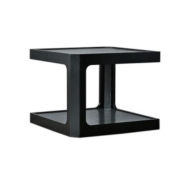 Imagem de Mesa de centro para sofá, mesa lateral móvel simples de madeira maciça pequena adequada para sala de estar, quarto, loja de chá de leite, café, mesa redonda pequena, mesa lateral (preto)