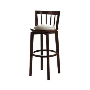 Imagem de Banquetas de bar modernas para uso doméstico, cadeira de bar, escandinava, leve, luxuosa, de madeira maciça, bancos de bar giratórios, bancos altos (marrom)