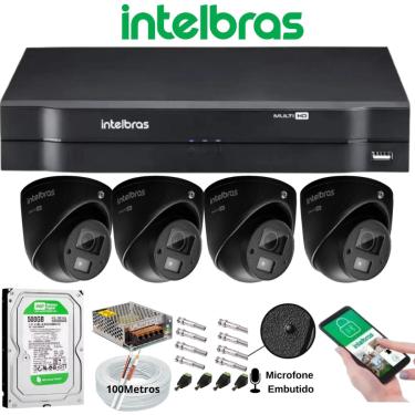 Imagem de Kit 4 Cameras de Segurança Intelbras vhd 3220 C/ Audio Microfone Full Hd Dvr Mhdx 4ch + hd 500GB