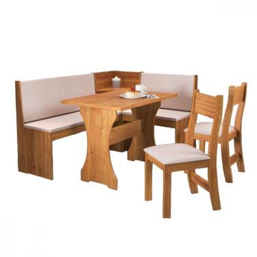 Imagem de Mesa Com Banco Canto Estofado E 2 Cadeiras Golden Mel Tecido Linho Amendoa Viero Mel / Amendoa