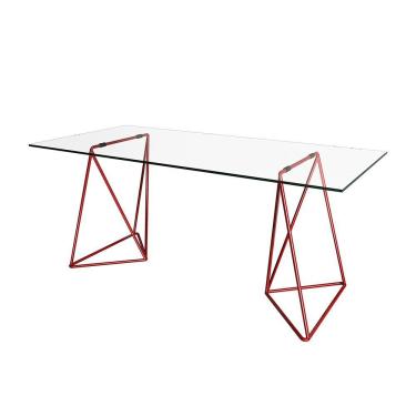 Imagem de Escrivaninha De Vidro Bela Vista Cavalete Base Ferro Vermelho - Cor: Branco