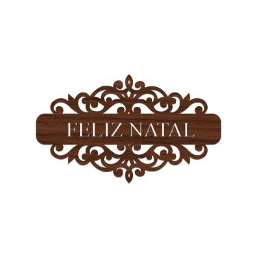 Imagem de Placa Feliz Natal Com Arabesco 30cmx17cm - Cria Arte Laser Madeira Escuro