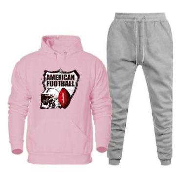 Imagem de Conjunto Casaco de Frio Moletom Canguru e Calça Com Bolso Flanelada Estampa Futebol Americano Leve-Masculino