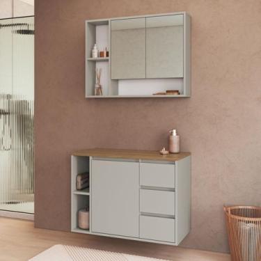Imagem de Conjunto para Banheiro 80cm com Gabinete Suspenso e Espelheira Belagav