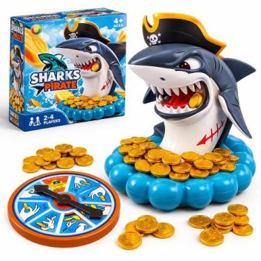 Imagem de Jogo Tubarão Pirata de Mesa Brinquedo Infantil Sharks Pirate Com Moeda