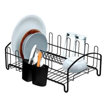 Imagem de Escorredor Louça 10 Pratos 8 Copos P/ Cozinha Preto Fosco - Future, Es