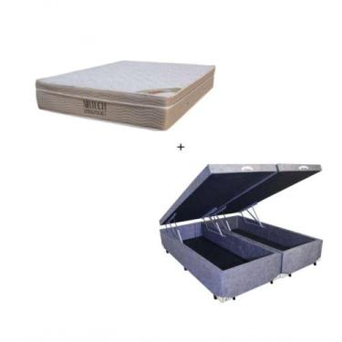 Imagem de Cama Box Baú Queen Bipartido 158 Suede Cinza Com Colchão Ortobom Airte