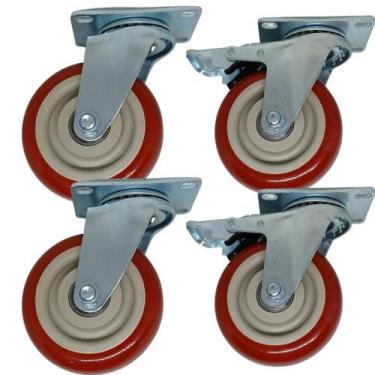 Imagem de Kit 4 Rodízios Giratório 4" Chapa Freio Duplo 2 Rolamentos - - Sousa R