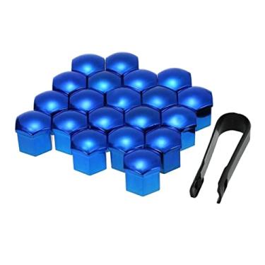 Imagem de Kokiya 20 conjuntos de tampa central de porca de roda profunda decoração de parafuso de pneu cubo automático - azul, 21 mm