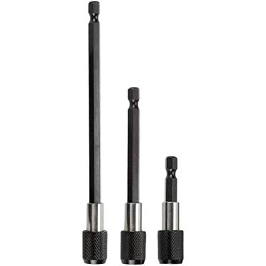 Imagem de 3 peças de suporte magnético para chave de fenda sextavada, kit de ferramentas de suporte de broca magnético de liberação rápida com haste hexagonal de 6,35 mm para todas as brocas de 1/4 polegada três comprimentos 5 cm, 10 cm e 15 cm