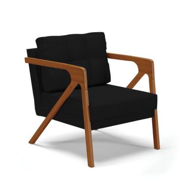 Imagem de Poltrona Veludo Preto Luxo A81 Base De Madeira Castanho