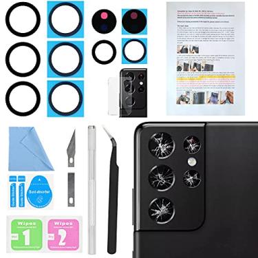 Imagem de 2 peças de substituição para lente traseira de câmera Galaxy S21 Ultra Back, lente traseira ASDAWN para Samsung Galaxy S21 Ultra 6,8 polegadas, todas as operadoras com película de lente + manual de instalação + conjunto de ferramentas de reparo