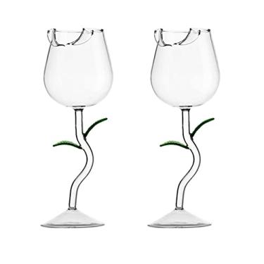 Imagem de LUZLED Copos de vinho de flor de rosa, conjunto de 2 taças de vinho tinto criativo, taças de cálice de rosa transparente, copo de suco de coquetel de vinho de flor rosa para festa, casamento, festival, bar