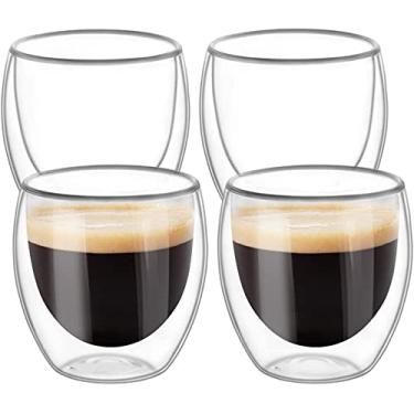 Imagem de Kit 4 Copos de Vidro Duplo - 250ml - Zamun - copo de parede dupla, copo para café e chá, copo camada dupla