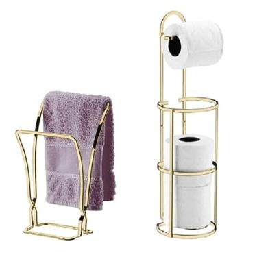 Imagem de KIT BANHEIRO LAVABO DOURADO - 02 PEÇAS, PORTA TOALHA DE BANCADA E PORTA PAPEL HIGIÊNICO FUTURE 1608DD 1609DD