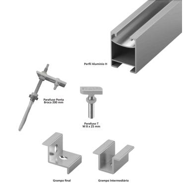 Imagem de Estrutura p/ Fixação Em Telha Fibrocimento c/ Estrutura Metálica p/ 04 Placas Retrato 4,80mts 30/35mm Completa – Pratyc