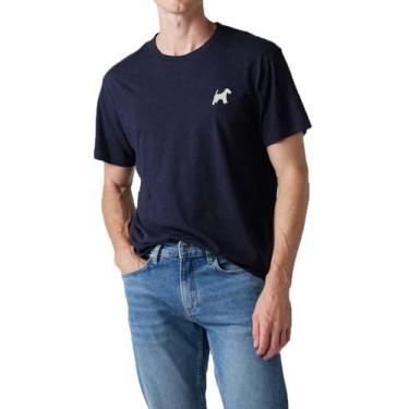 Imagem de Camisetas masculinas casuais Fox Terrier bordadas de algodão premium confortáveis macias de manga curta, Azul marino, XXG