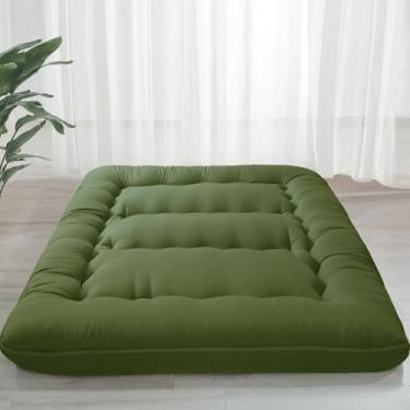Imagem de MAXYOYO Colchão de chão japonês extra grosso de 15 cm, colchão de futon, colchão dobrável, tatami, colchão de chão para adultos, colchão de enrolar para hóspedes, verde oliva, solteiro