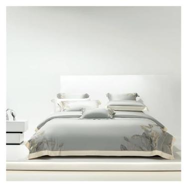 Imagem de Jogo de cama macio e sedoso e fresco, bordado, lençol e fronha, conjunto de cama (3 Queen 4 peças)